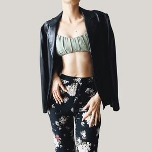 Vintage Y2K Elie Tahari Black Leather Silk Designer Jacket Medium Stitch Lapel M